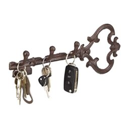 Relaxdays Cast Iron Key Hooks, in the Shape of A Key, 3 Hooks, Antique Cottage-Style, Hxwxd: ca 12.5 x 33 x 4.5 cm, Brown