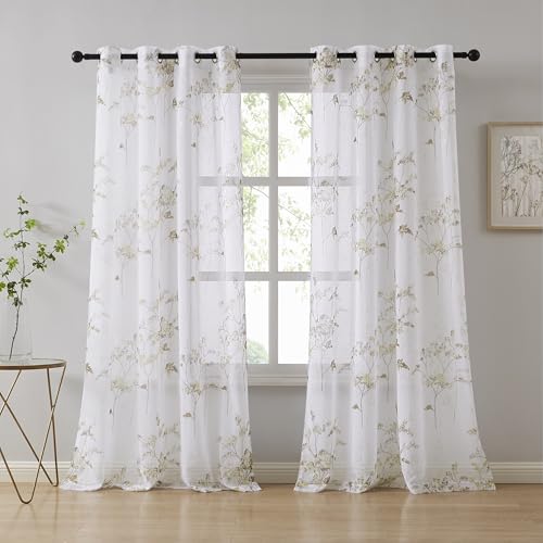 LinenZone 54 x 84 Sheer Curtains with Gold Leaves. (Katia 54 x 84, Gold) - Sheer Printed Curtains with Colorful Leaf Design. Rustic Farmhouse Curtains for Living Room, Dining Room or Bedroom.