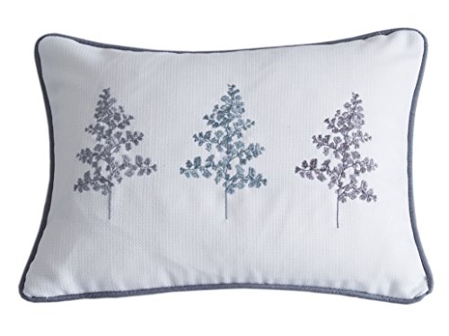 Dreams & Drapes - Linden Fern - Embroidered Fern Trees Filled Cushion - 28 x 38cm, Grey