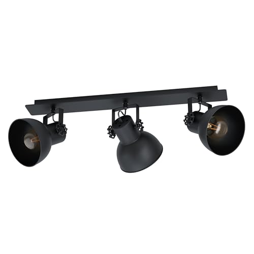 Eglo Ceiling Light Fitting Barnstaple 1, 3 Bulbs Lighting in Vintage, Industrial and Retro Design, Living Room and Bedroom spotlights Made of Black Steel, E27 Socket