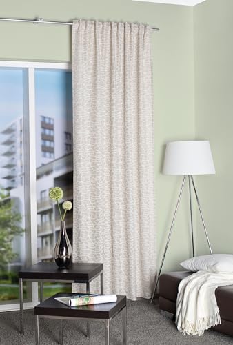 HOME WOHNIDEEN Minas Curtain Made of Jacquard with 3D Look, 245 x 140 cm, Opaque, Colour: Beige, Size: 245 x 140 cm, Quantity: 1