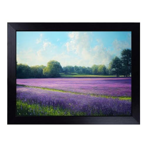 Lap Tray with Bean Bag Cushion, Head Turning Bluebell Field - Handmade in the UK, Raised Wooden Edge, Padded Cushion, Heat-Resistant Wipe-Clean Surface, for Meals, Laptops and Crafts