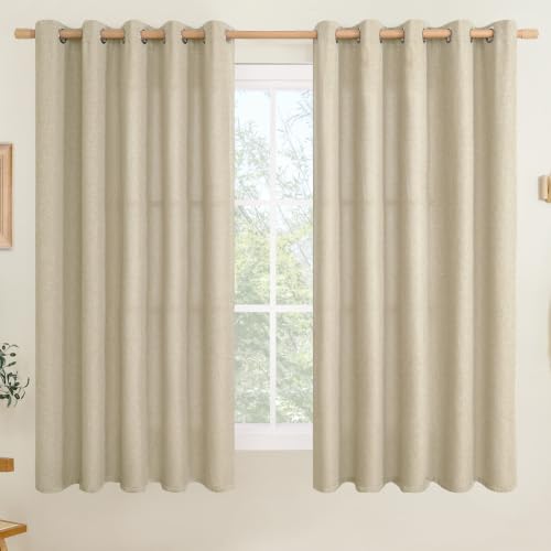 LAMIT Natural Linen Curtains for Bedroom/Living Room, 63 Inch Linen Textured Light Filtering Window Drapes Grommet Privacy Protected Panels for Farmhouse, 2 Panels, 60 x 63 Inch