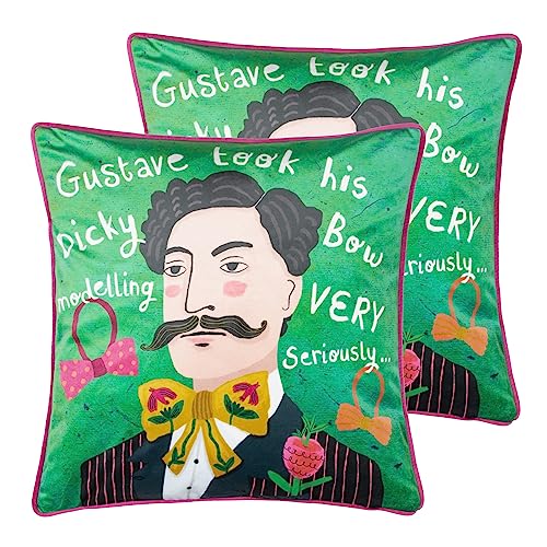 Kate Merritt Gustave Illustrated Polyester Filled Cushion - Twin Pack,Multicolour,43 x 43cm