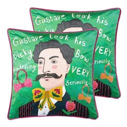 Kate Merritt Gustave Illustrated Polyester Filled Cushion - Twin Pack,Multicolour,43 x 43cm