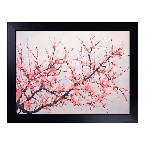 Lap Tray with Bean Bag Cushion, Cherry Blossom Tree Minimalism - Handmade in the UK, Raised Wooden Edge, Padded Cushion, Heat-Resistant Wipe-Clean Surface, for Meals, Laptops and Crafts