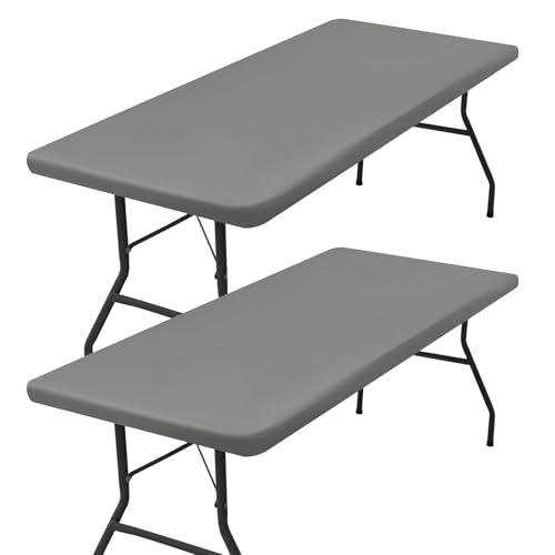 "Homing 2 Pack Rectangle Table Cloth, Elastic Fitted Fabric Tablecloth Fits for 8 Foot Folding Tables, Washable Table Cover for Picnic, Camping, Indoor & Outdoor (Grey, 30"" x 96"")"