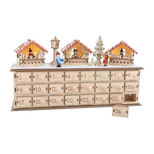 Christmas Market Natural Wooden Advent Calendar with Illumination