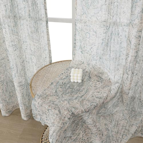 "Lecloud Sheer Curtains 63 Inch Length 2 Panels, Light Filtering Farmhouse Patterned Curtains for Living Room Bedroom Dining Room, Airy Rustic Rod Pocket Privacy Drapes, Each Panel 52"" W x 63"" L"
