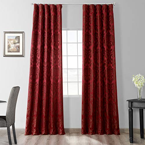 HPD Half Price Drapes Designer Damask Curtains for Living Room - Faux Silk 50 X 96 (1 Panel), JQCH-201268-96, Astoria Red & Bronze