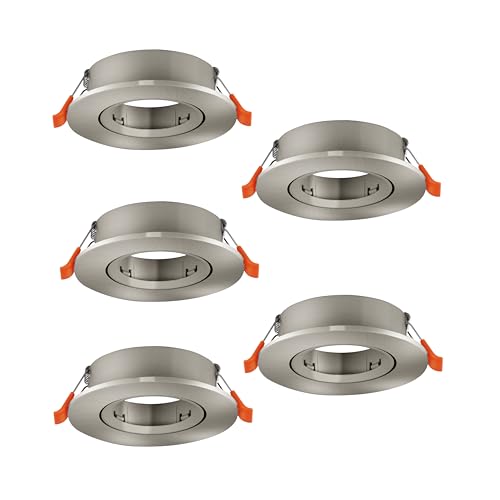 Eglo Set of 5 recessed spotlights Barranco, Adjustable spot Lights for Ceiling, Round Downlight Without Bulb, Silver Plastic lamp, GU10 Socket, Ø 9 cm