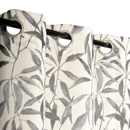 Atout Ciel Printed Net Curtain with Eyelets 140 x 240 cm Plant Design Ready to Hang White