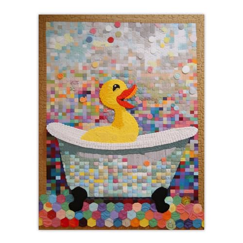 Artery8 Yellow Rubber Duck Ducky Bath Time Bathroom Toilet Art Yellow Mosaic Kids Room Nursery Large Wall Art Poster Print Thick Paper 18X24 Inch
