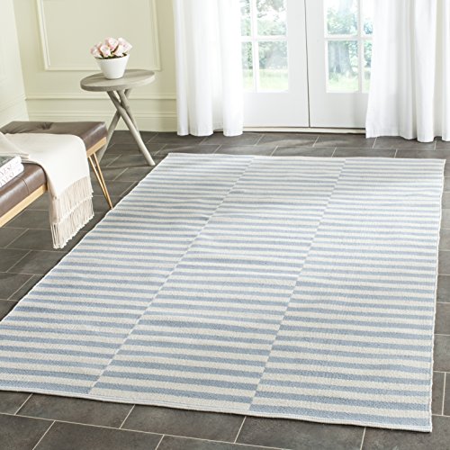 Safavieh Modern Indoor Flatweave Rectangle Area Rug, Montauk Collection, MTK715, in Ivory / Light Blue, 152 X 213 cm for Living Room, Bedroom or Any Indoor Space