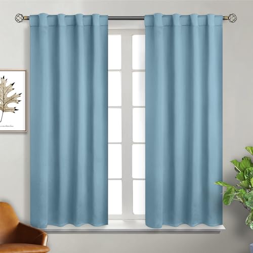BGment Blackout Curtains with Rod Pocket and Back Tab for Bedroom, Thermal Insulated Room Darkening Curtains for Living Room, 2 Window Curtains (38 x 54 Inch, Gray Blue)