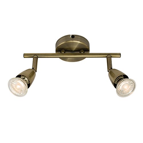 Amalfi 2 Way Adjustable Bar Spotlight Fixture - IP20 Semi Flush Ceiling Light - GU10 LED Compatible Spotlight Lamp - Residential and Commercial Dimmable Light Fitting - Antique Brass Finish