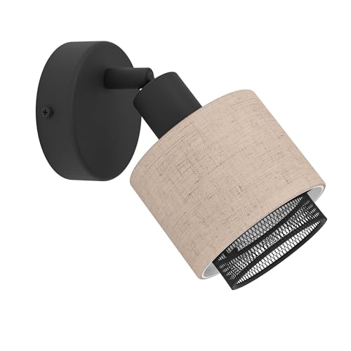 Eglo Indoor wall Light Rosley, wall lamp with swivelling Spotlight, wall spot Made of Textile in Natural and Black Metal, Living Room and Bedroom Lighting, E14 Socket