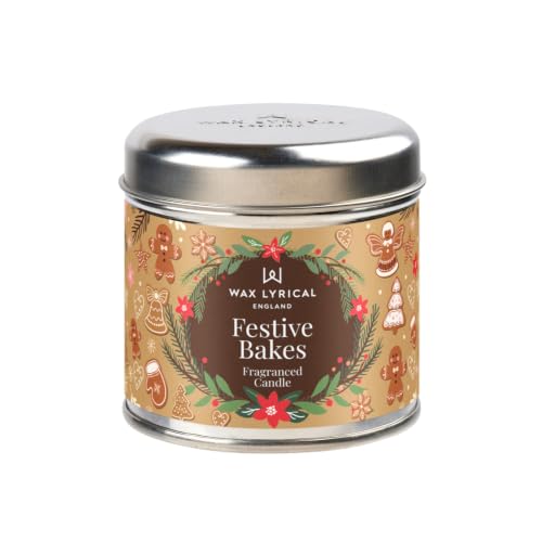 Wax Lyrical Festive Bakes Candle Tin, Up to 35 Hour Burn Time - Candied Citrus and Warm Spice Scents, Biscuit and Brown Sugar Scents, For Living Rooms and Home Offices