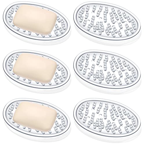 Yoande 6 Pcs Plastic Soap Holder Soap Dish Bar Saver Tray with Holes Sponge Holder for Kitchen Bathroom Shower Counter, 4.5 x 3 x 0.7 Inches (Clear)