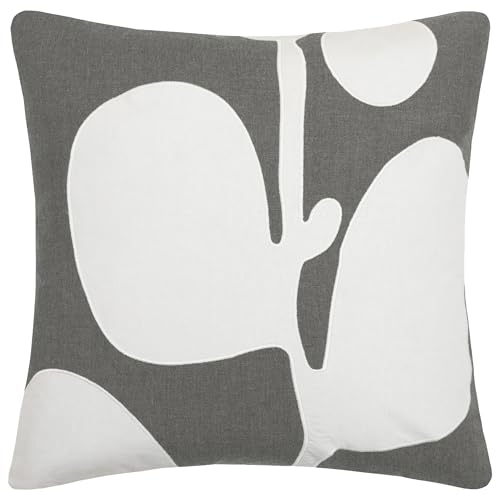 Voyage Maison Betel Feather Filled Cushion – 100% Cotton Abstract Leaf Appliqué Decorative Pillow (Storm - 50x50cm)
