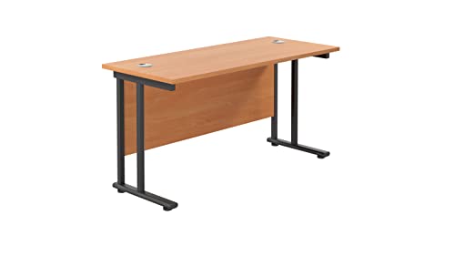 Office Hippo Heavy Duty Rectangular Cantilever Office Desk, Home Office Desk, Office Table, Integrated Cable Ports, PC Desk For Office or Home, 5 Yr Wty - Black Frame/Beech Top, 120cm x 60cm