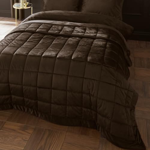 Catherine Lansfield Kingsley Matt Velvet Quilted 220x220cm Bedspread Chocolate