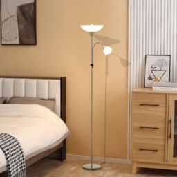 HOMCOM LED Floor Lamp, 180cm Tall Uplighter Standard Lamp Silver Tone - Mother and Child Design, Adjustable Gooseneck, 3000K/4500K/6500K Colour Temperatures