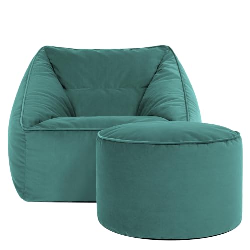 icon Natalia Velvet Bean Bag Chair & Footstool with Filling Included, Teal