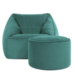 icon Natalia Velvet Bean Bag Chair & Footstool with Filling Included, Teal
