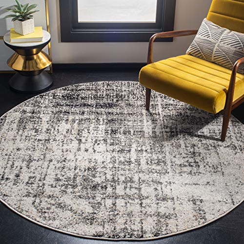 Safavieh Modern Rug for Living Room, Dining Room, Bedroom - Adirondack Collection, Short Pile, in Silver and Black, 122 X 122 cm