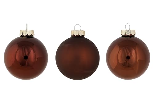 Cosy Home Set of 12 Glass Christmas Baubles, Shiny Matt Opal Brown, D8 cm