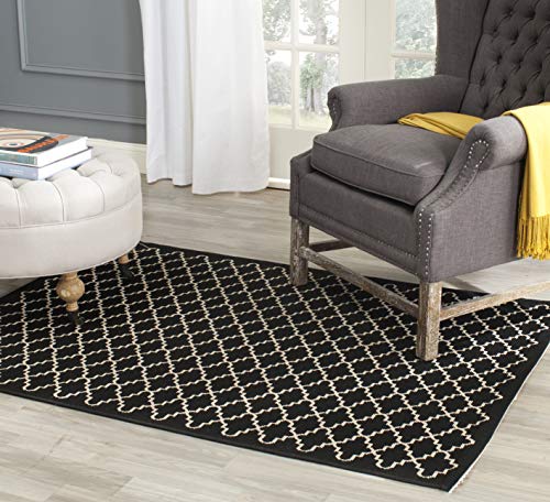 Safavieh Trellis Indoor/Outdoor Woven Rectangle Area Rug, Courtyard Collection, CY6919, in Black / Beige, 160 X 231 cm for Garden, Patio or Any Outdoor Space