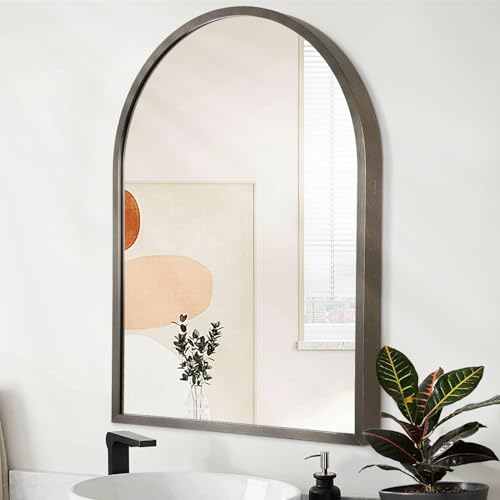 "Arched Metal Framed Wall Mirror, Large 26""x18"" Aluminum Alloy Bathroom Mirror for Wall, for Bedroom, Entryway, Living Room Vanity Coffee"