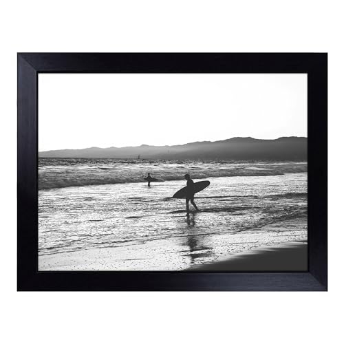 Lap Tray with Bean Bag Cushion, Surfing Surfboard Beach Seascape - Handmade in the UK, Raised Wooden Edge, Padded Cushion, Heat-Resistant Wipe-Clean Surface, for Meals, Laptops and Crafts