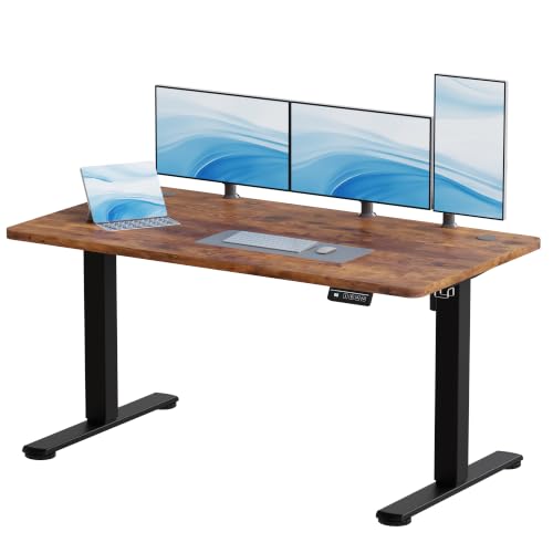 JUMMICO Electric Standing Desk Height Adjustable 140x60cm Sit Stand Table with Backpack Hook and Memory Smart Panel, Home Office,Rustic Brown