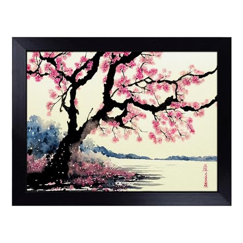Lap Tray with Bean Bag Cushion, Bedazzled Cherry Blossom Tree - Handmade in the UK, Raised Wooden Edge, Padded Cushion, Heat-Resistant Wipe-Clean Surface, for Meals, Laptops and Crafts