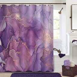 "Gibelle Purple Marble Shower Curtain, Abstract Lavender Gold Marble Texture Shower Curtains for Bathroom, Modern Ink Art Painting Waterproof Fabric Bathroom Decor, 72"" W x 72"" L"