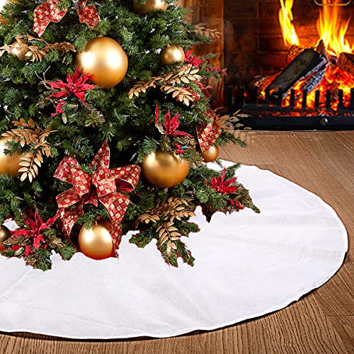 SevenFish 36 inch Plain White Christmas Tree Skirt Small Double Layers Soft Burlap Tree Skirt for Merry Christmas Party Traditional Christmas Tree Decorations