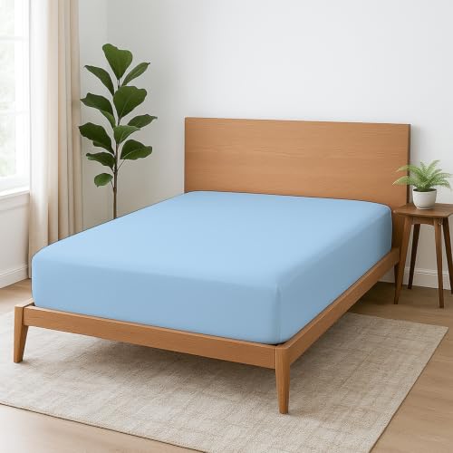 1 Piece King Fitted Sheet, Soft Brushed Microfiber, Light Blue