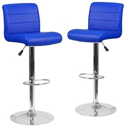 Flash Furniture Adjustable Height Barstool, Metal, Plastic, Foam, Vinyl, Chrome, Blue, 2 Pack