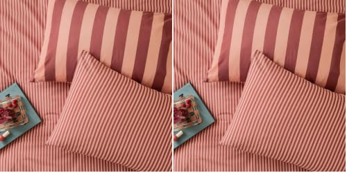 furn. The Ultimate Stripe Pillowcase Pair ??? Reversible Bold Narrow Striped Polycotton Pillow Covers (Raspberry Smoothie ??? 75x50cm) (Pack of 2)