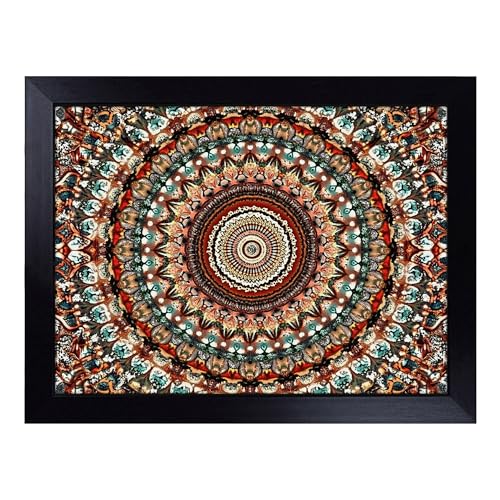 Lap Tray with Bean Bag Cushion, Mandala Art - Handmade in the UK, Raised Wooden Edge, Padded Cushion, Heat-Resistant Wipe-Clean Surface, for Meals, Laptops and Crafts