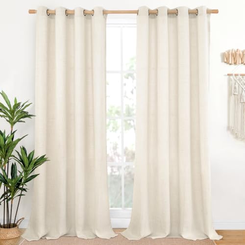 YoungsTex 90 Inch Length Linen Curtains for Living Room, Light Filtering Drapes with Bronze Grommet Privacy for Bedroom Office Window Extre Long, 52 x 90 Inch, 2 Panels