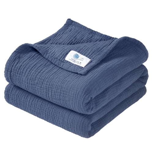 Lulu moon Muslin Quilt Blanket, Crib Blanket for Baby and Toddler,47x47 Inches(Blue)