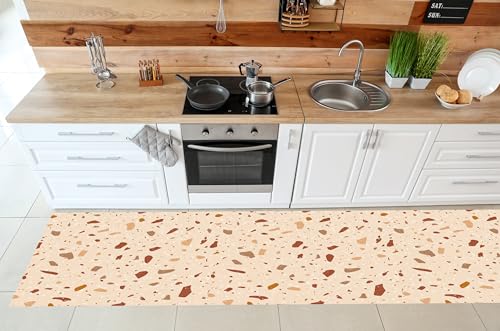 VINILIKO, Printed Vinyl Rug, PVC Non-Slip Kitchen or Living Room, Washable, Terrazzo Helena 66 x 250 cm
