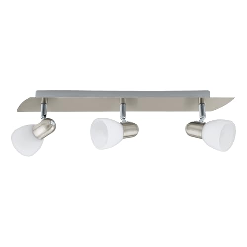 Eglo Ceiling Light Enea, 3-Flame Ceiling Fixture, Metal Ceiling Spotlight in Matte Nickel, Frosted White Glass, Living Room lamp, Spots with E14 Socket, 50 cm Length
