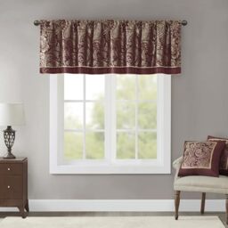 "Madison Park Aubrey Faux Silk Paisley Jacquard, Rod Pocket Curtain With Privacy Lining For Living Room, Kitchen, Bedroom and Dorm, 50"" x 18"", Burgundy"