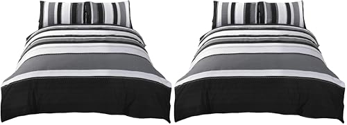 Rapport Striped Grey 2 pcs, Single Quilt Duvet Cover & Pillowcase Bed Set Adults Teenagers, Polyester-Cotton, (Pack of 2)