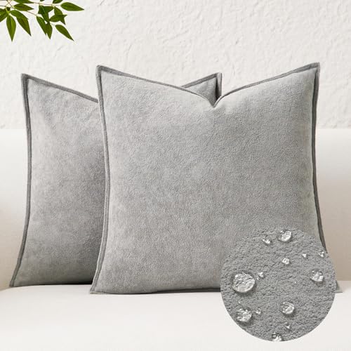 Kevin Textile Waterproof Decorative Pillow Covers Light Grey 22x22 Inch Pack of 2 Soft Boucle Textured Euro Pillowcases Elegant Accent Pillows for Couch Sofa Chair Bed Home Decor Indoor Outdoor