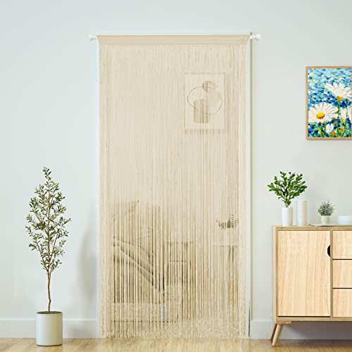 YaoYue Boho Hippie Tassel String Curtain Hanging Patio Room Divider Panel for Living Room Bedroom Window Closet Kitchen (100x280cm, Champagne)